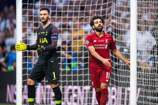 Goalkeeper Hugo Lloris of Tottenham and Mohamed Salah of