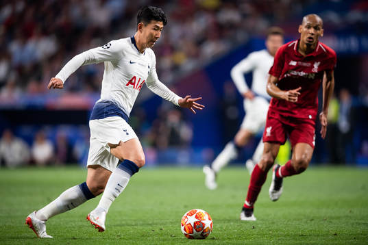 Heung-Min Son of Tottenham and Fabinho of Liverpool