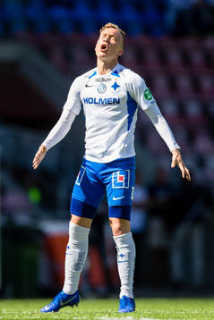 IFK Norrköpings Gudmundur Thórarinsson reagerar
