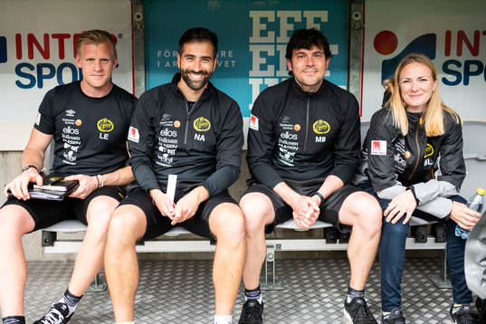 Elfsborgs målvaktstränare Linus Eriksson, assisterande manager Nuno De Almeida, assisterande manager Miguel Beas och läkare Matilda Lundblad