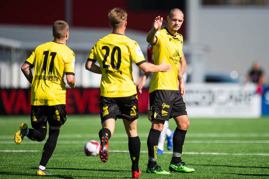 Joackim Jørgensen of Start celebrate with team mates