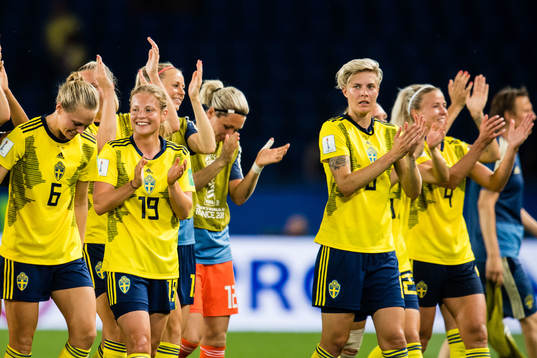 Magdalena Eriksson, Anna Anvegård, Lina Hurtig and Hanna Glas  of Sweden celebrates winning