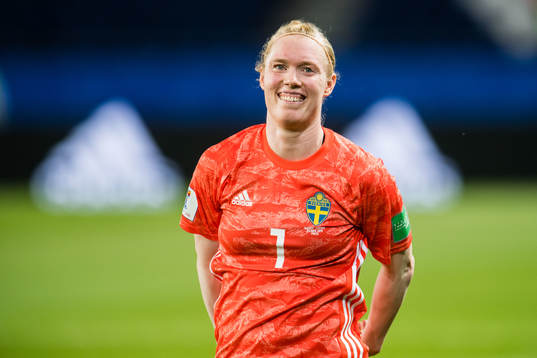 Goalkeeper Hedvig Lindahl of Sweden celebrates winning