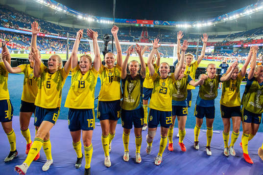 Players of Sweden celebrate