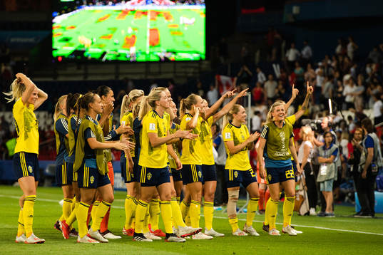 Players of Sweden celebrate
