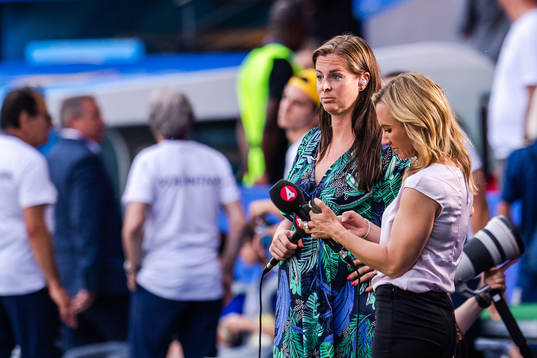Lotta Schelin and Frida Nordstrand of Swedish television network Tv4