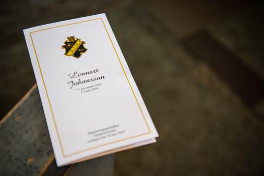 Leaflet of the funeral of former UEFA president Lennart Johansson
