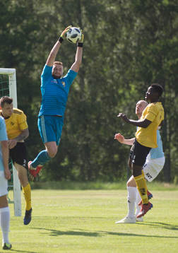 IFK Hässleholms målvakt Alexander Nilsson i matchen i division 2 mellan Räppe och IFK Hässleholm i Växjö 29 juni 2019.  