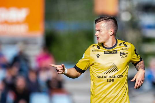 Aron Sigurdarson of Start celebrate after 0-1