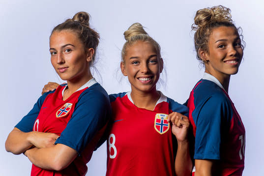 Matilde Alsaker Rogde, Rikke Bogtveit Nygard and Celin Bizet Ildhusøy of Norway pose for a portrait