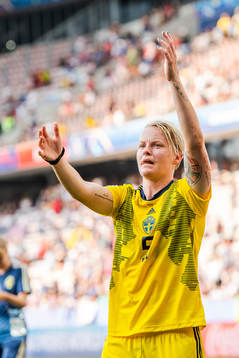 Nilla Fischer of Sweden celebrates