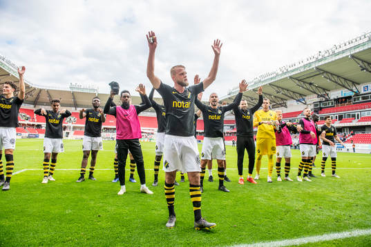spelarna jublar under fotbollsmatchen i Allsvenskan mellan Kalmar och AIK den 6 juli 2019 i Kalmar.