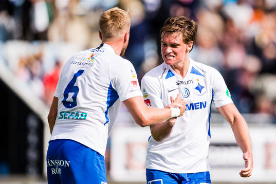 Norrköpings Rasmus Lauritsen  och Kasper Larsen  jublar