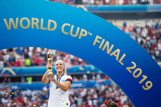 Ashlyn Harris of USA celebrates winning the FIFA Women's World Cup final between USA and Netherlands on July 7, 2019 in Lyon.
