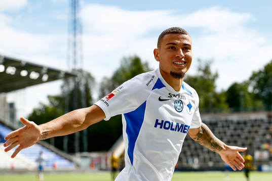 IFK Norrköpings Jordan Larsson jublar efter mål 1-0