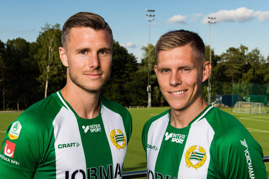Hammarby presenterar Richard Magyar och Aron Johannsson som nya spelare den 11 juli 2019 i Stockholm. 