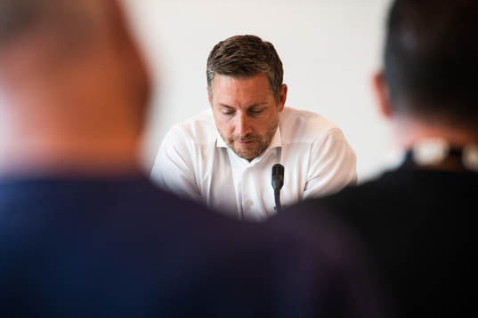 Örebros tränare Axel Kjäll på presskonferensen