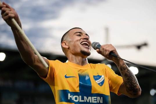 Jordan Larsson of IFK Norrköping celebrates