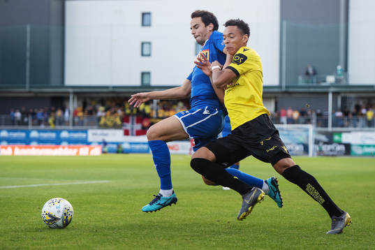 Enric Vallés of Sandefjord and Kevin Kabran of Start
