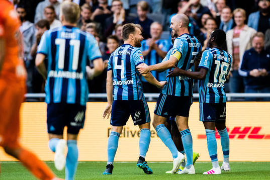 Djurgårdens Jacob Une Larsson och Kevin Walker jublar