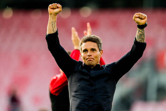Simo Valakari, head coach of Tromsø, celebrates