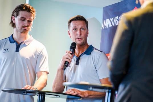 Linus Johansson and Johan Pennerborn, head coach of