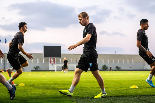 Behrang Safari, Oscar Lewicki and Romain Gall of Malmö FF