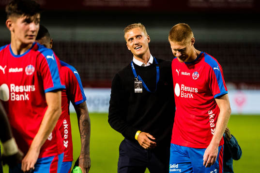  Helsingborgs målvakt Pär Hansson och Markus Holgersson jublar ihop