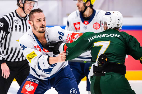 Johan Ivarsson of Färjestad in a fight with Matt