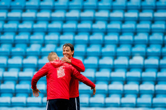 Erling Braut Haaland and Sander Berge of Norway during a training session on September 4, 2019 in Oslo.
