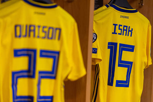 Jerseys of Robin Quaison and Alexander Isak in the Swedish
