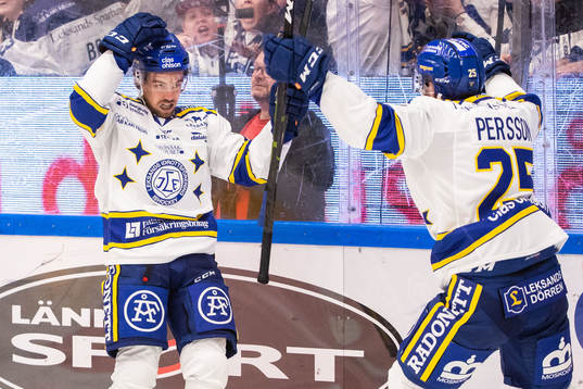 Leksands Oskar Lang och Linus Persson jublar
