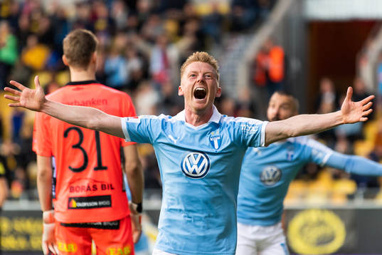Malmö FFs Anders Christiansen jublar efter 0-1 genom Guillermo Molins (ej i bild)