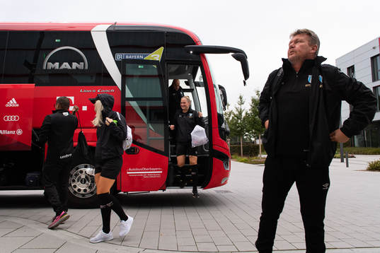 Karin Lundin of Göteborg arrive in a bus for a training