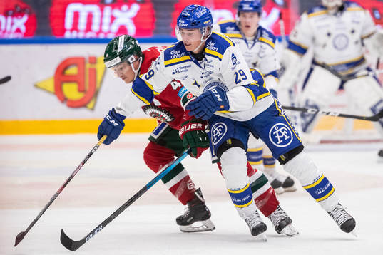 Leksands David Rundqvist och Frölundas Joel Mustonen