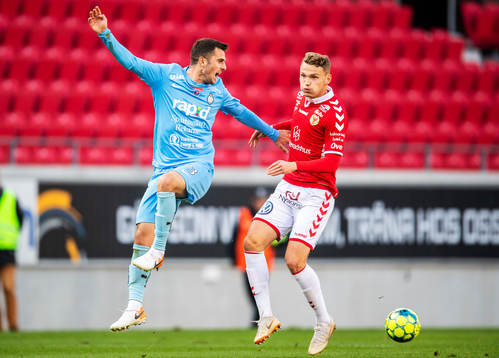 Kalmars Piotr Johansson och AFC Eskilstunas Kadir Hodzic