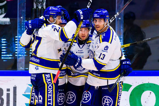 Leksands Linus Persson och Jon Knuts jublar