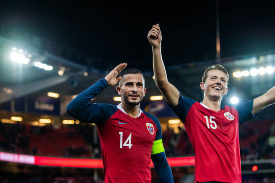 Omar Elabdellaoui and Sander Berge of Norway celebrates