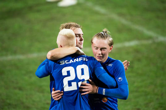 Åtvidabergs segerjubel i matchen i division 1 mellan Kristianstads FC och Åtvidabergs FF i Kristianstad 13 oktober 2019.  
