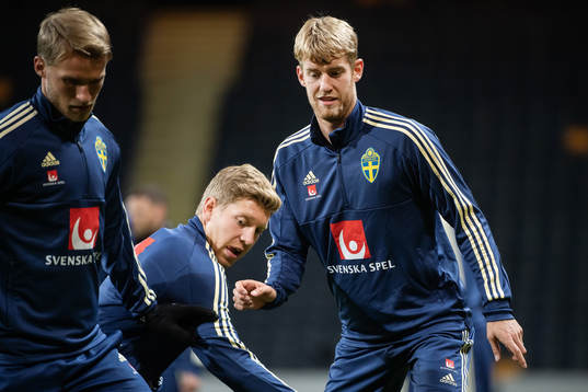 Alexander Fransson and Filip Helander of the Swedish national football team