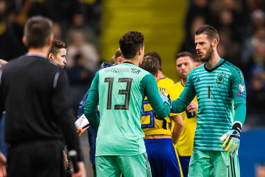 Goalkeeper David de Gea is substituted for goalkeeper Kepa
