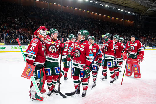 Frölundas målvakt Niklas Rubin, David Printz och Rhett
