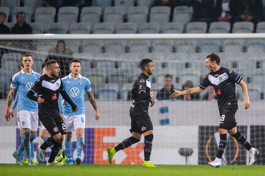 Alexander Gerndt of Lugano celebrates after 2-1