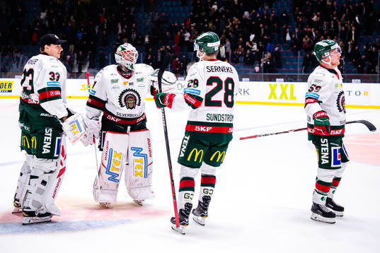 Frölundas målvakt Johan Mattsson , målvakt Niklas Rubin