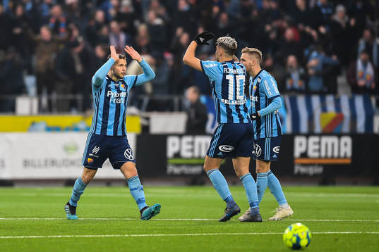 Djurgårdens Jesper Karlström jublar med Astrit Ajdarevic