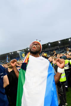 Djurgårdens Mohamed Buya Turay jublar