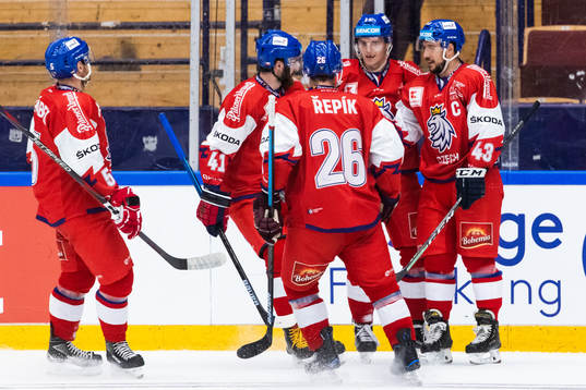 Jan Kovar of Czech Republic celebrates with team mates