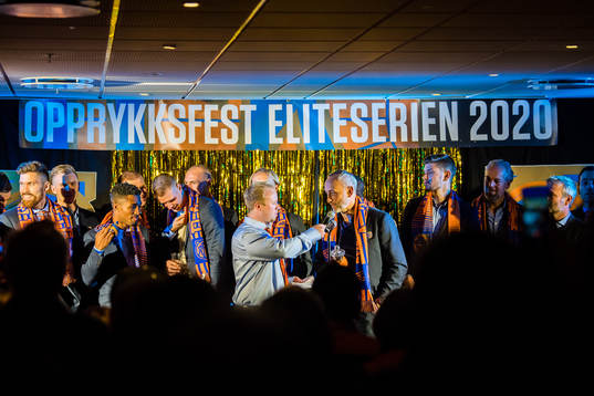Lars Bohinen, head coach of Aalesund, on the promotion party