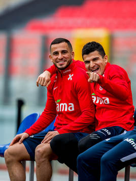 Omar Elabdellaoui and Tarik Elyounoussi of Norway