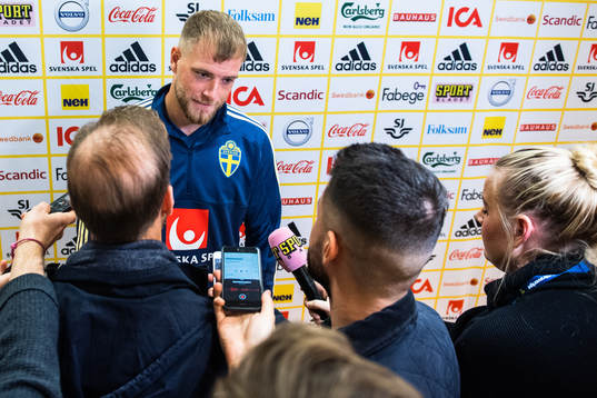 John Guidetti of Sweden in the mixed zone